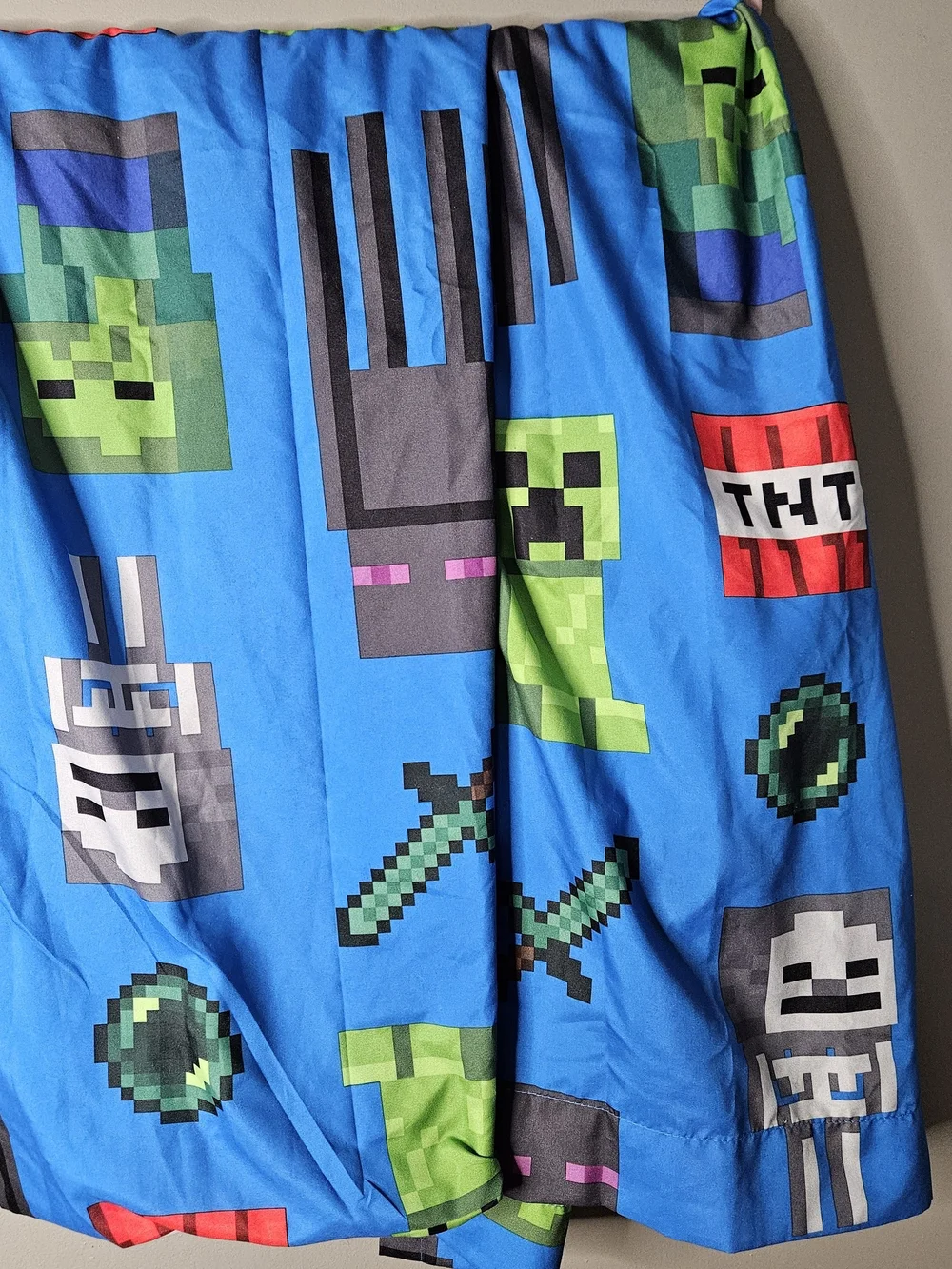 Minecraft Kids Blue Creeper & TNT Print Curtains 44